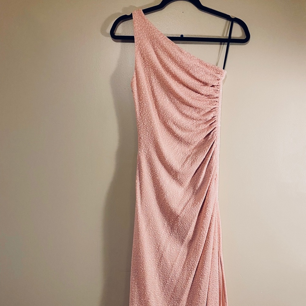 One Shoulder Ruched Side Gown, Shimmering Blush